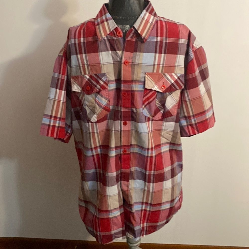 Ablanche plaid men button down shirt, size XL